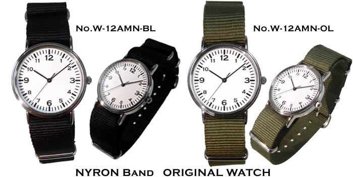 オリジナル腕時計 ナイロン(NATOタイプ)バンド ブラック・オリーブ　W-12AMN