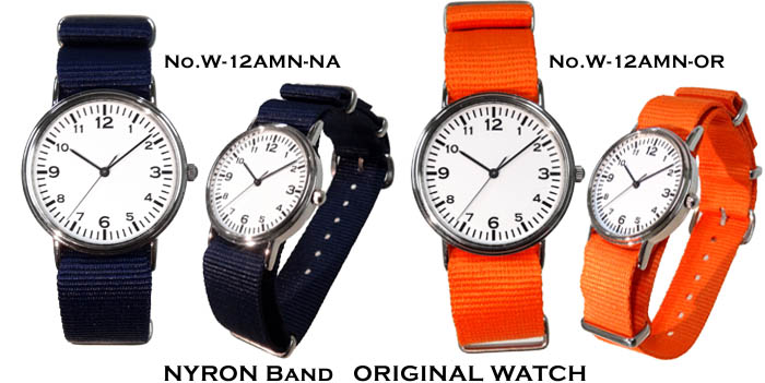 オリジナル腕時計 ナイロン(NATOタイプ)バンド　ネイビー・オレンジ　W-12AMN