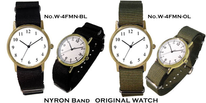 オリジナル腕時計 ナイロン(NATOタイプ)バンド ブラック・オリーブ　W-4FMN