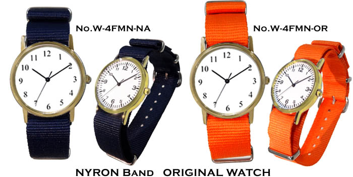 オリジナル腕時計 ナイロン(NATOタイプ)バンド　ネイビー・オレンジ　W-4FMN